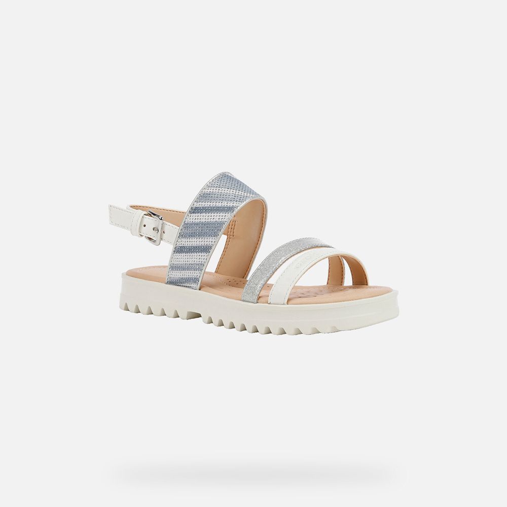 Geox Sandals White/Silver Coralie - Geox Girls Shoes - VEIWKU417